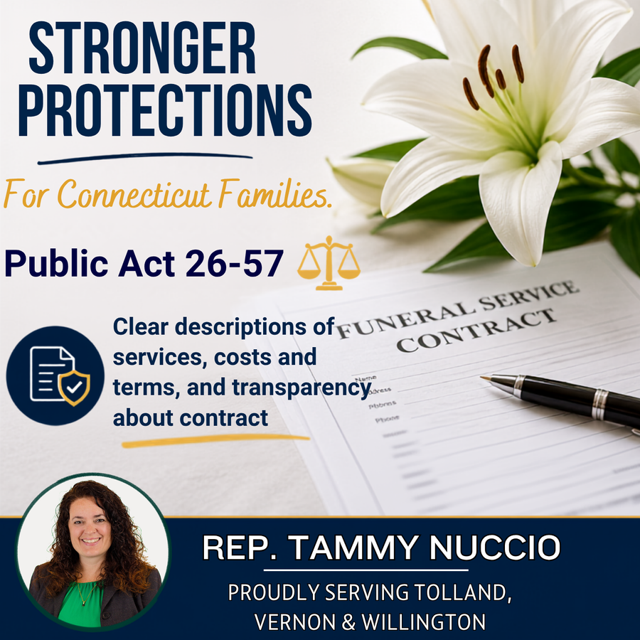 New Law Championed by Rep. Nuccio Provides Added Consumer Protections for Funeral Services 